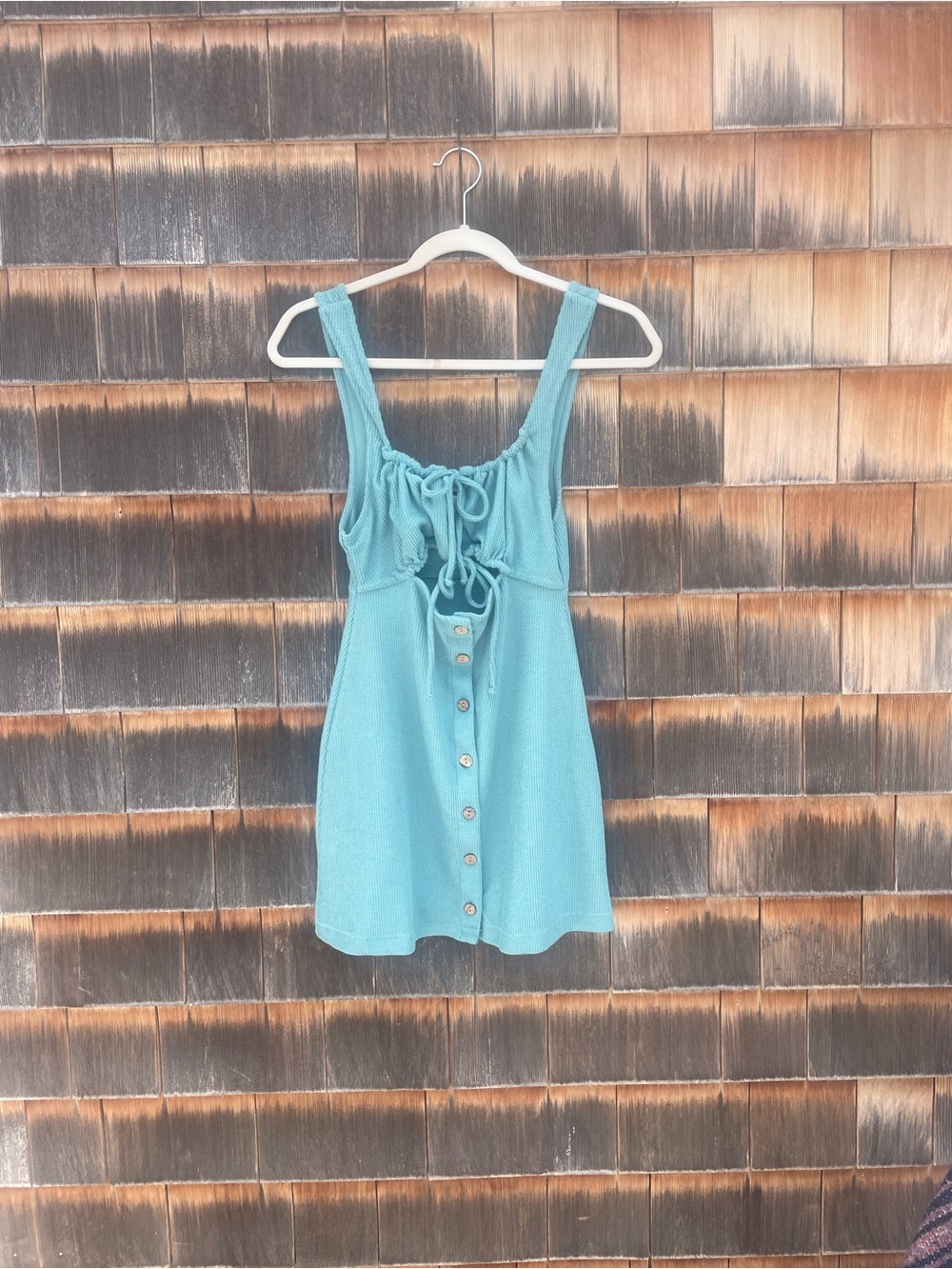 Free People Teal Blue Mini Dress with Front Buttons